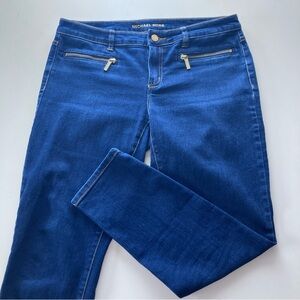 Michael Kors Dark Blue Wash Gold Zip Detail Skinny Jeans Women’s Size 10